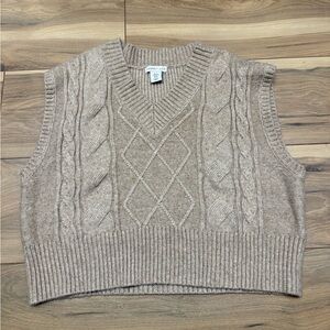 Sincerely Jules Taupe Cable Knit V-Neck Sweater Vest